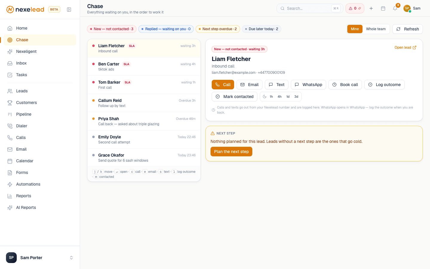 Chase in Nexelead — One list of who to call next